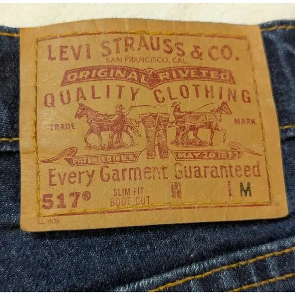 Levi’s 517 Slim Fit Bootcut Jeans Dark Wash 28x28 Raw Hem - Picture 1 of 8